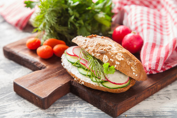 vegetables sandwiches on a board, selective focus
