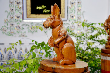 Traditional Thai style wood carving as animal wooden rabbit one