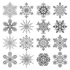 Vector set of stylized snowflakes. Collection of decorative isolated design elements