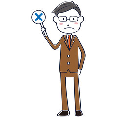 線画　茶色のスーツの男性　全身　おじさん
OK