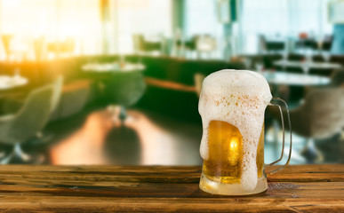 cold light beer mug in a pub
