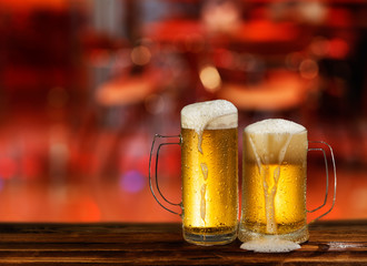 cold light beer mug in a pub