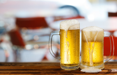 cold light beer mug in a pub