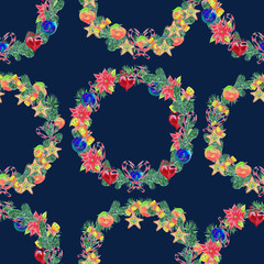 Seamless pattern. Watercolor Christmas Garland. Xmas decoragtion.