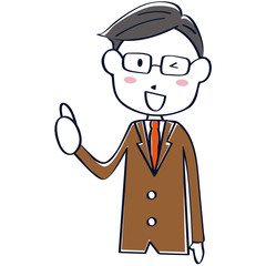 線画　茶色のスーツの男性　上半身　おじさん　good