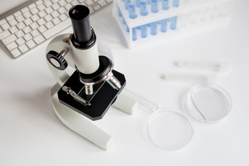 laboratory work with microscope top view
