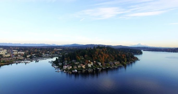 Moorland Bellevue Lake Washington Aerial View Mt Rainier Background