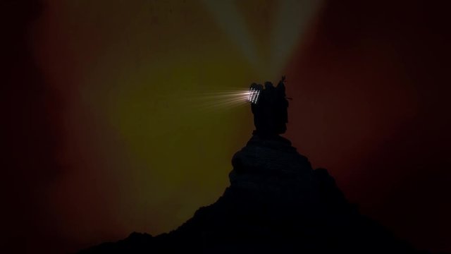 Prophet Moses on the Mountain Holding the Ten Commandments and the Pillar of Fire