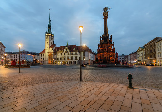 Town hall and Holy Trinity Column in Olomouc, Czech Republic.