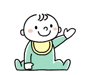 赤ちゃん：手を上げて何かを説明する

