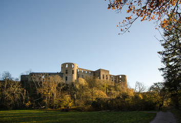 Fototapeta na wymiar Castle ruin in fall season colors