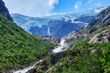 Obraz premium Looking up the canyon to Folgefonna Glacier in Hardanger Norway