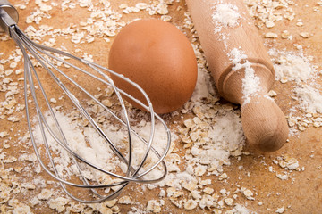 ingredients and accessories to bake scottish oatmeal biscuits © Szakaly