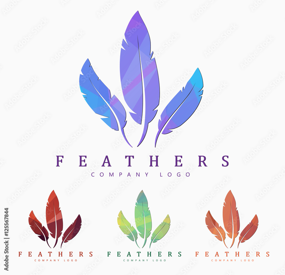 Poster logo design with bird feather. abstract polygonal element