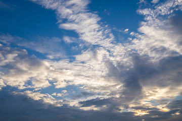 Colorful evening with cloud in the blue sky. Afternoon sunset su