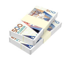 Aruban florin bills isolated on white background. 3D illustration.