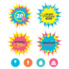Birthday party icons. Cake with ice cream symbol.