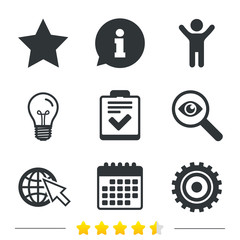 Star and globe signs. Checklist, gear.