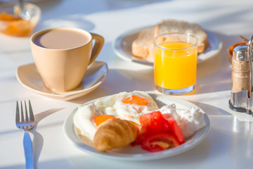 Healthy breakfast in outdoor cafe