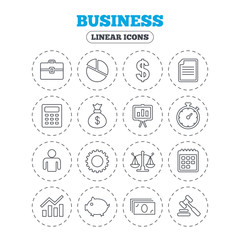 Business line icons. Money, chart and document.