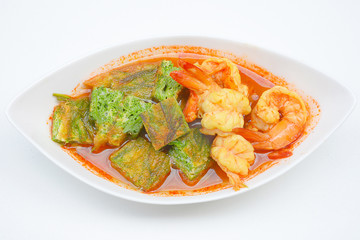 Shrimp and egg sour soup made of tamarind paste, Delicious thai traditional food
