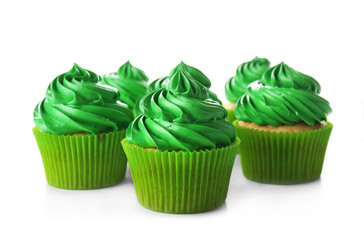 Pistachio cupcakes, isolated on white