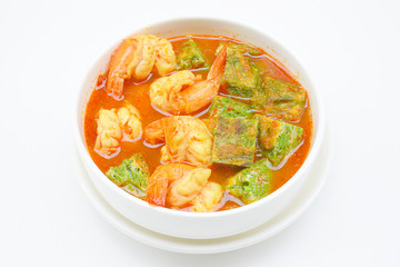 Shrimp and egg sour soup made of tamarind paste, Delicious thai traditional food
