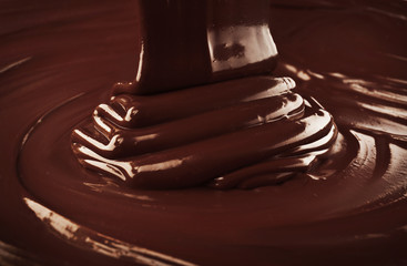 Pouring liquid chocolate background