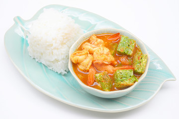 Shrimp and egg sour soup made of tamarind paste, Delicious thai traditional food
