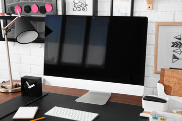 Modern workplace with computer at home