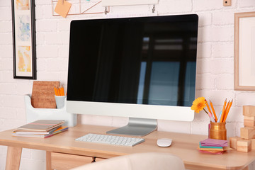 Modern workplace with computer at home