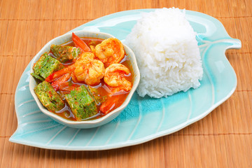 Shrimp and egg sour soup made of tamarind paste, Delicious thai traditional food
