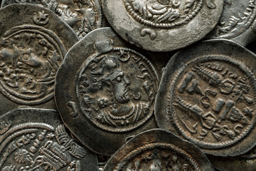 Big round silver ancient Sassanian coins
