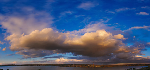 Panorama beautiful sunset sky with clouds