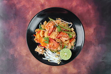 Thai fried macaroni with shrimp , call Pad Thai Macaroni in Thai.