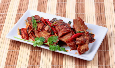 Fried pork spare ribs with grilled chili curry.