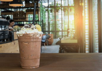 Glass of fresh banana cocktail on glass