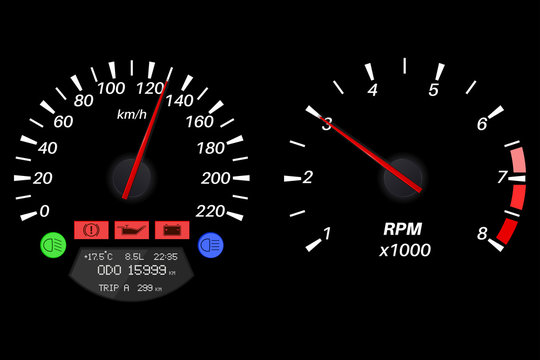 Car dashboard. Speedometer and tachometer
