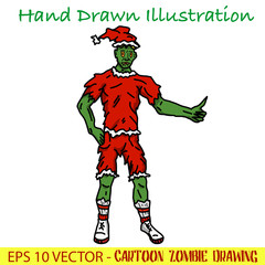 Christmas Zombie hitch hiking, original drawing