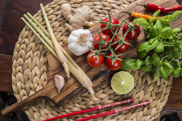 ingredients for Thai food, lemongrass, ginger, garlic, cocktail