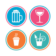 Drinks signs. Coffee cup, glass of beer icons.