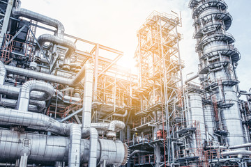 Industrial zone,The equipment of oil refining,Close-up of industrial pipelines of an oil-refinery plant,Detail of oil pipeline with valves in large oil refinery.