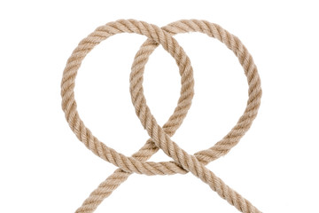 Nautical rope knot. Clove hitch isolated on white background. 
