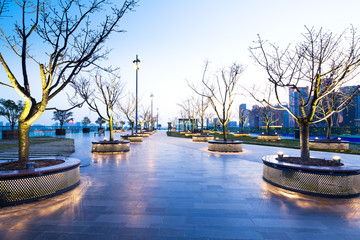 cityscape and skyline of hangzhou new city from empty square