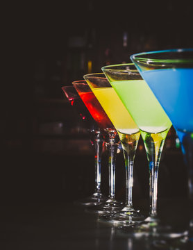 Multicolored Cocktails At The Bar.