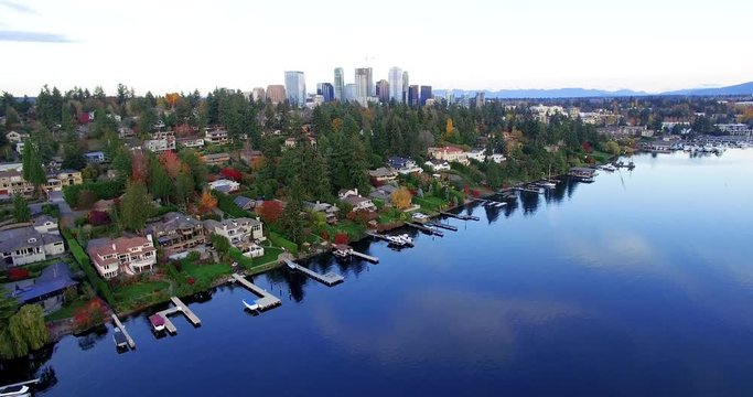 Aerial Reveal City of Bellevue Wa USA Skyline