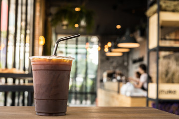 Ice of americano on Blur background Coffee shop