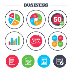 Document icons. File with chart and checkbox.