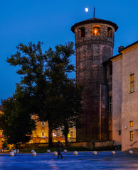 Obraz premium Moonlight of the Casaforte Acaja tower. Piazza Castello, Turin.