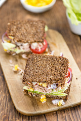 Tuna sandwich with wholemeal bread (selective focus)